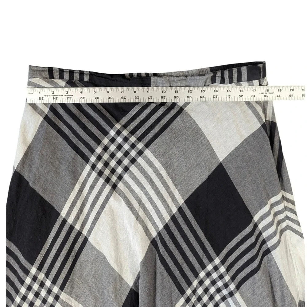 Coldwater Creek Womens XL Plaid Midi Skirt‎ Black White Cotton A-Line Lined K872